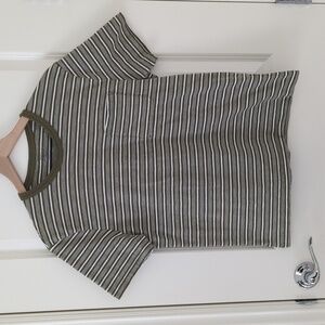 J Crew Men Slub Cotton Stripe Pocket Tee Olive Green